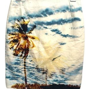 Lord & Taylor Blue and Gold Mini Pencil Skirt Resort Wear